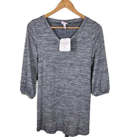 NWT Isabel Maternity Black and White Striped Top Size Small with Belt - Picture 1 of 5